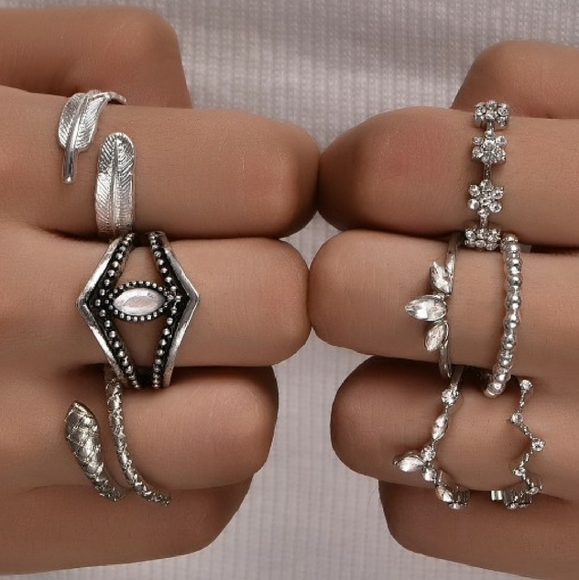 Vane GlowStar Boutique Accessories - Last 1☆ 8pcs Bohemian Vintage Geometry Rhinestone Women Rings